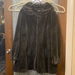 Elegant Dennis Basso, size XL, dark gray faux mink coat.